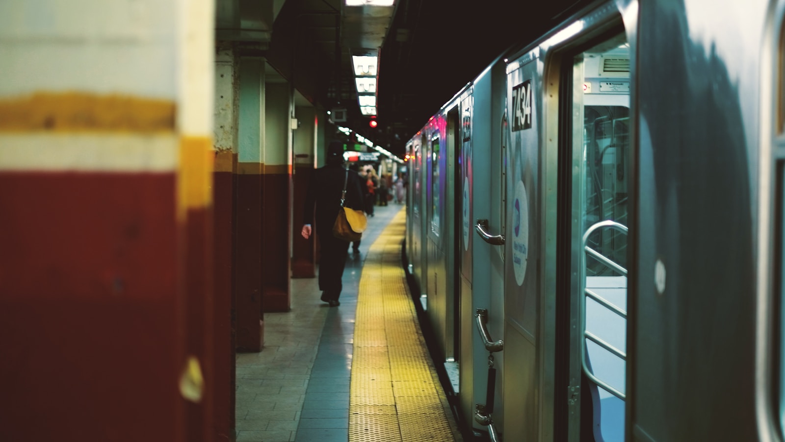 Subway train at an urban station